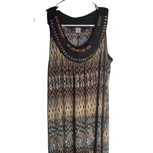Volume One Dresses & Skirts - Vintage Volume One Boho Geometric With Beads Dress Sz XL